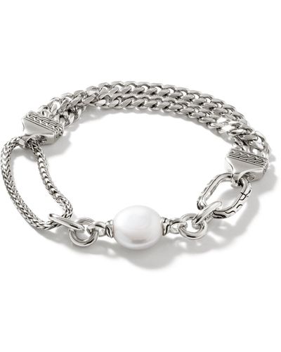 John Hardy Curb Chain Pearl Link Bracelet In Sterling Silver - Metallic