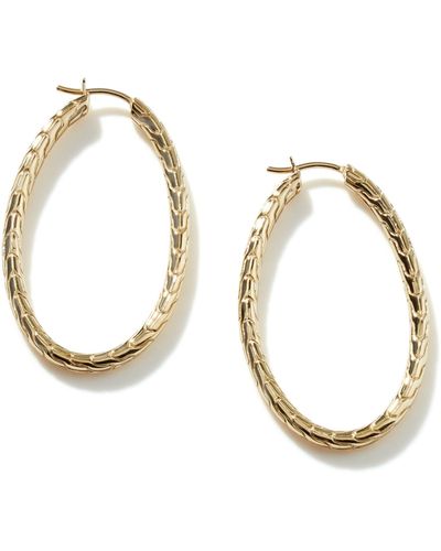 John Hardy Carved Chain Large Oval Hoop Earring In 18k Gold - Metallic
