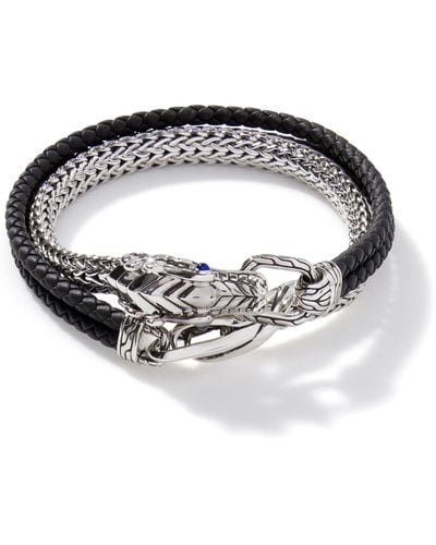 John Hardy Legends Naga Leather Wrap Bracelet In Sterling Silver - Metallic