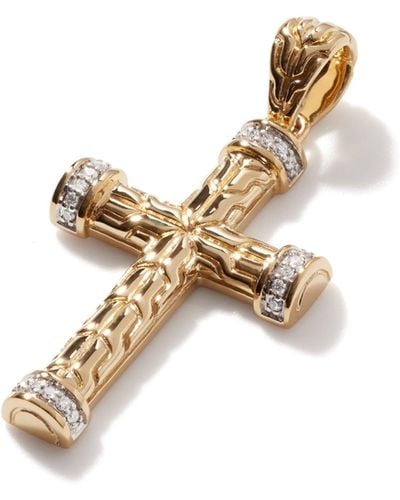 John Hardy Cross Pavé Amulet In 18k Gold - Metallic