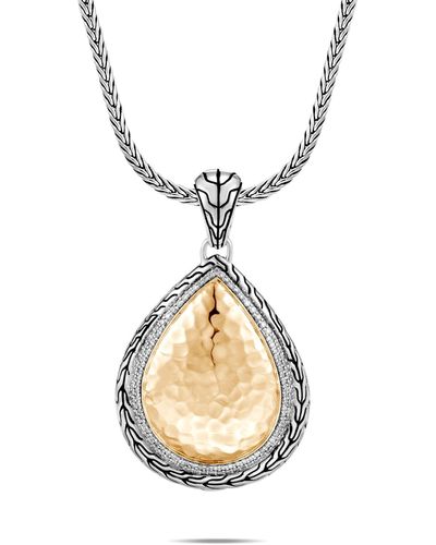 John Hardy Classic Chain Hammered Enhancer With Diamonds Necklace In Sterling Silver/18k Bonded Yellow Gold - Metallic