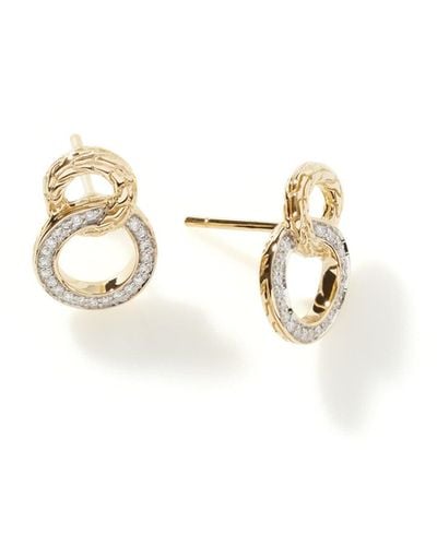 John Hardy Carved Chain Pavé Stud Earring In 18k Gold - Metallic
