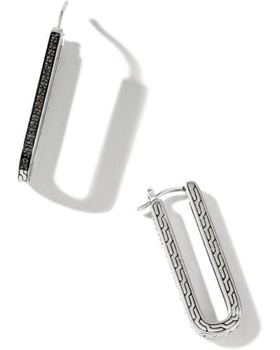 John Hardy Carved Chain Pavé Hoop Earring In Sterling Silver - White