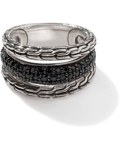 John Hardy Carved Chain Pavé Stacked Ring In Sterling Silver - Black