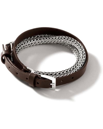 John Hardy Icon Leather Wrap In Sterling Silver & Leather - Brown