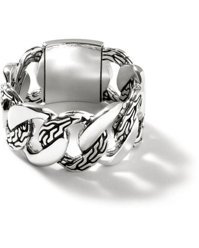John Hardy Curb Link Band Ring In Sterling Silver - White