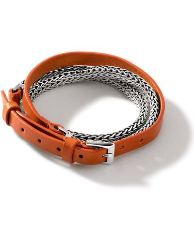 John Hardy Icon Leather Wrap In Sterling Silver & Leather - Brown