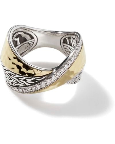 John Hardy Twisted Pavé Band Ring In Sterling Silver/18k Gold - Metallic