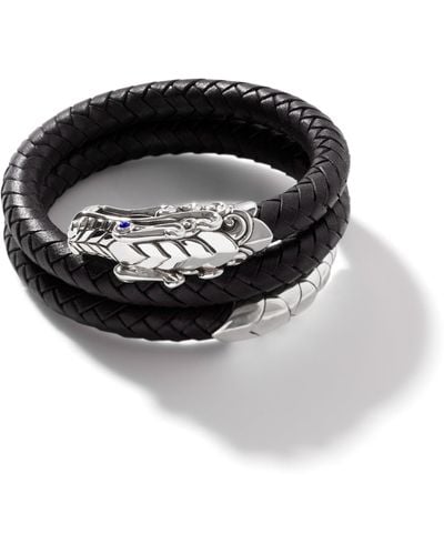 John Hardy Legends Naga Leather Coil Bracelet In Sterling Silver - Black