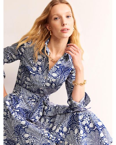 Boden Amy Floral Midi Cotton Shirt Dress - Blue