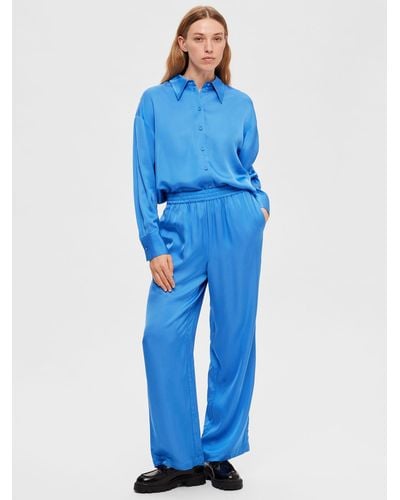 SELECTED Straight Cut Satin Trousers - Blue