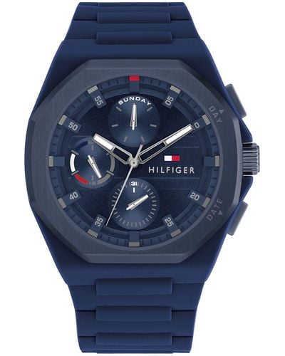 Tommy Hilfiger Octagon Dial Silicone Strap Watch - Blue
