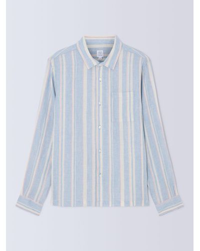 John Lewis Linen Stripe Long Sleeve Beach Shirt - Blue