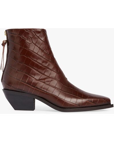 AllSaints Leather Crocodile Lenora Boots, - Brown