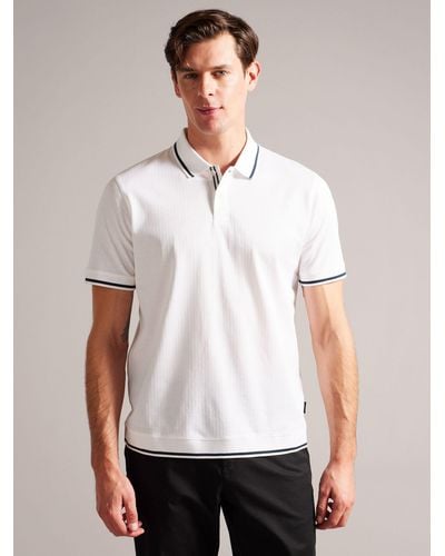 Ted Baker Erwen Textured Cotton Polo Shirt - White