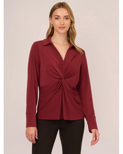 Adrianna Papell Twist Front Long Sleeve Top - Red