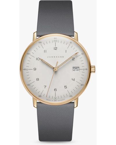 Junghans 47/7854.02 Max Bill Date Leather Strap Watch - White