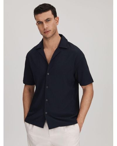 Reiss Hunt Short Sleeve Cuban Collar Shirt - Blue
