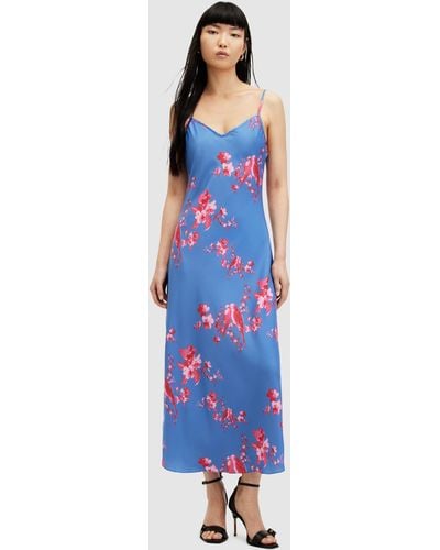 AllSaints Bryony Iona Floral Midi Dress - Blue