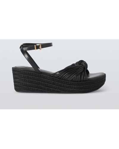 John Lewis Kimi Leather Spaghetti Strap Knotted Wedge Sandals - Black