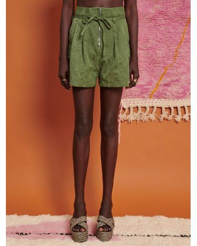 Ghospell Lina Jacquard High-waisted Shorts - Green
