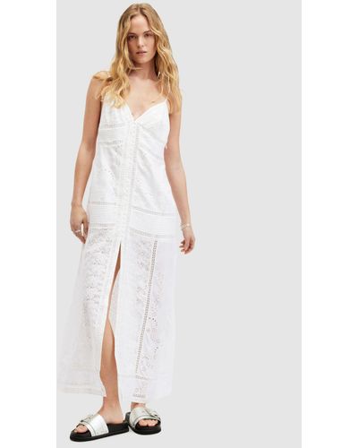 AllSaints Dahlia Embroidered Organic Cotton Blend Maxi Dress - White