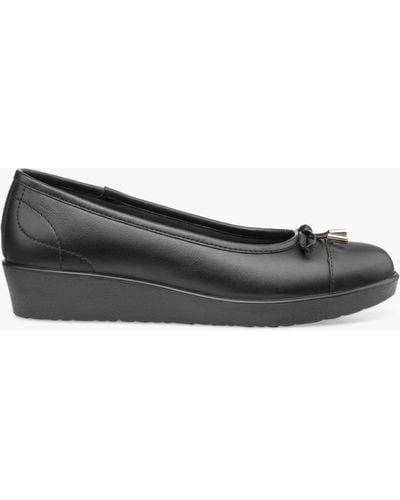 Hotter Paloma Low Wedge Leather Court Shoes - Black