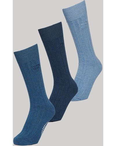 Superdry Organic Cotton Blend Core Rib Crew Socks - Blue