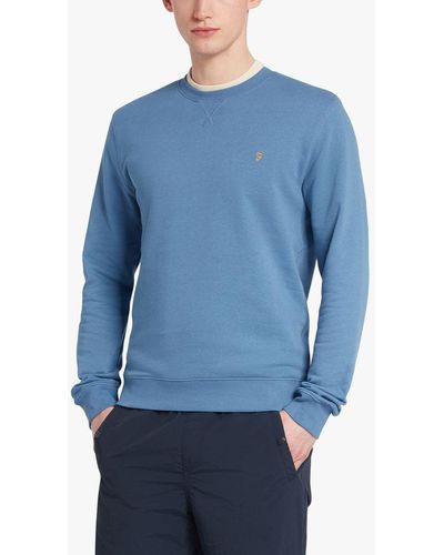 Farah Tim Crew Neck Organic Cotton Jumper - Blue