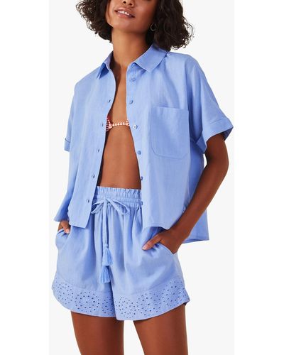 Accessorize Boxy Linen Blend Beach Shirt - Blue