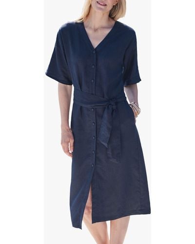 Pure Collection Button Through Linen Dress - Blue