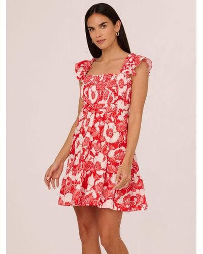 Adrianna Papell Floral Print Smock Dress - Red
