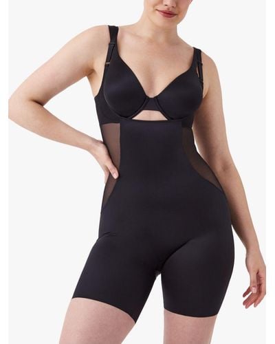 Spanx Shaping Satin Open Bust Mid Thigh Bodysuit - Black