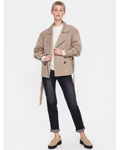 Saint Tropez Sille Double Breasted Short Trench Coat - Natural