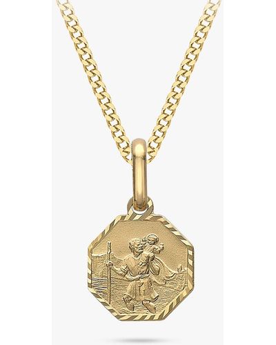 Ib&b 9ct Gold St Christopher Diamond Cut Satin Octagonal Pendant Necklace - Metallic