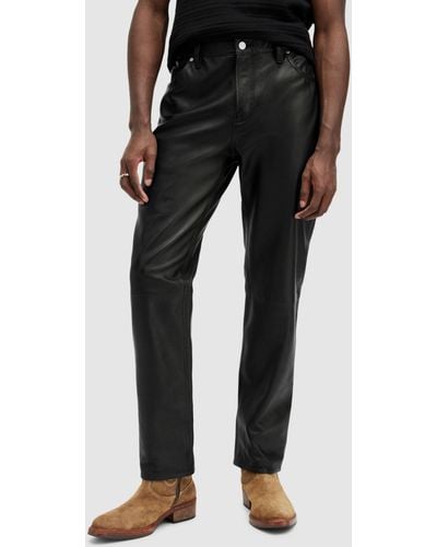 AllSaints Lynch Straight Leg Leather Trousers - Black