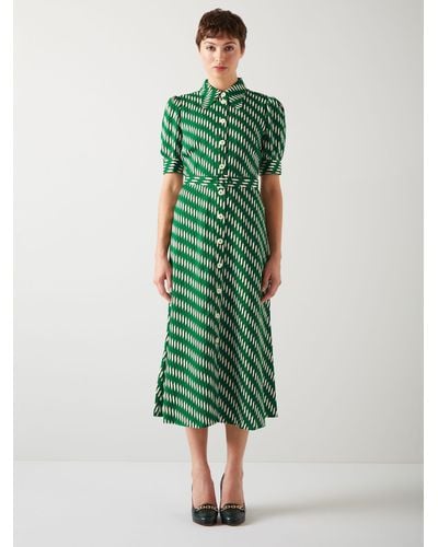 LK Bennett Valerie Geometric Print Shirt Midi Dress - Green