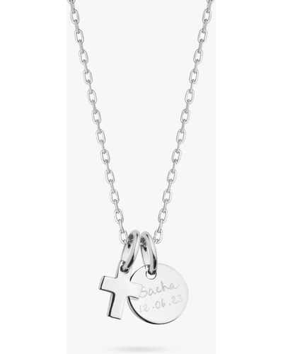Merci Maman Personalised Mini Cross Disc Pendant Necklace - White