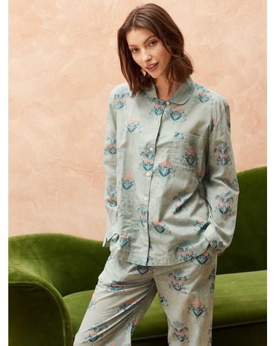 Brora Organic Cotton Floral Long Pyjamas - Green