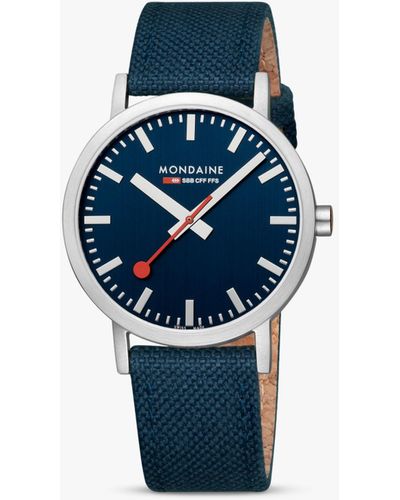 Mondaine Sbb Classic 40mm Fabric Strap Watch - Blue