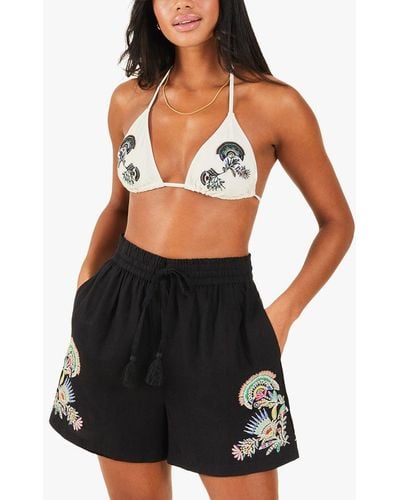 Accessorize Embroidered Linen Shorts - Black