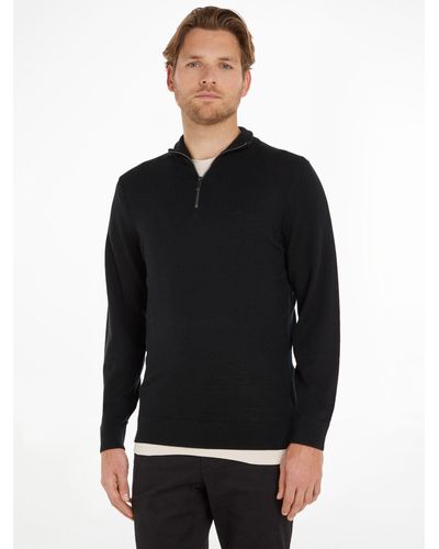 Calvin Klein Merino Wool Quater Zip Jumper - Black