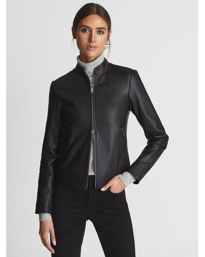 Reiss Allie Leather Jacket - Black