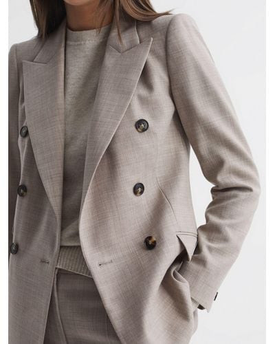 Reiss Hazel Textured Wool Blend Double Breasted Blazer - Grey