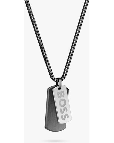 BOSS Devon Double Tag Pendant Necklace - Metallic