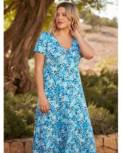 Live Unlimited Curve Floral Print Jersey Midi Dress - Blue