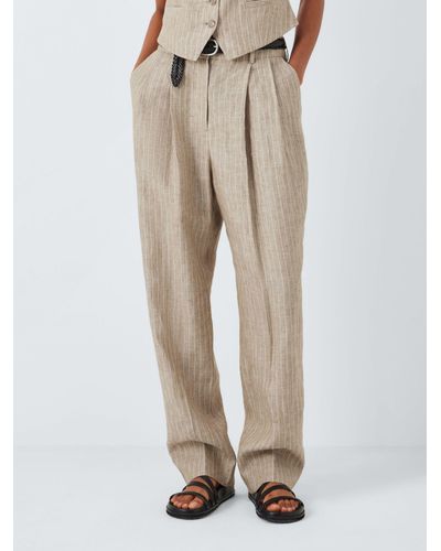 John Lewis Stripe Linen Trousers - Natural