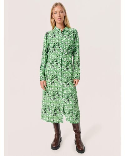 Soaked In Luxury Ina Cloud Print Midi Shirt Dress - Green