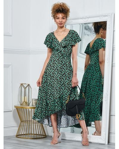 Jolie Moi Luciana Animal Print Dip Hem Dress - Green