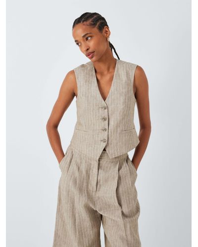 John Lewis Stripe Linen Waistcoat - Natural